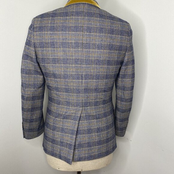 The GiGi Wool Blazer Jacket Plaid Blue Gold Velvet Collar Mens EU 40 US 30 Italy - Picture 9 of 12